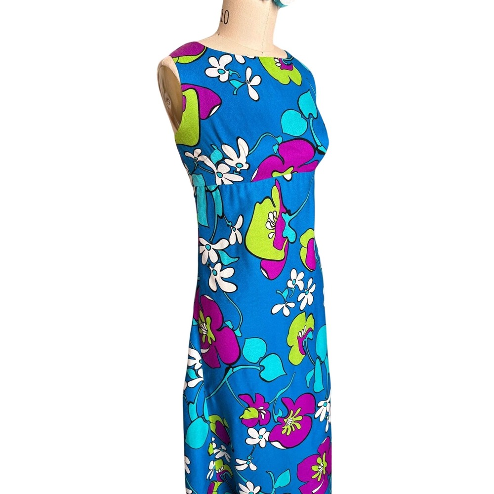 Vintage Liberty House Hawaii Psychedelic Floral Maxi Dress Blue Aloha M
